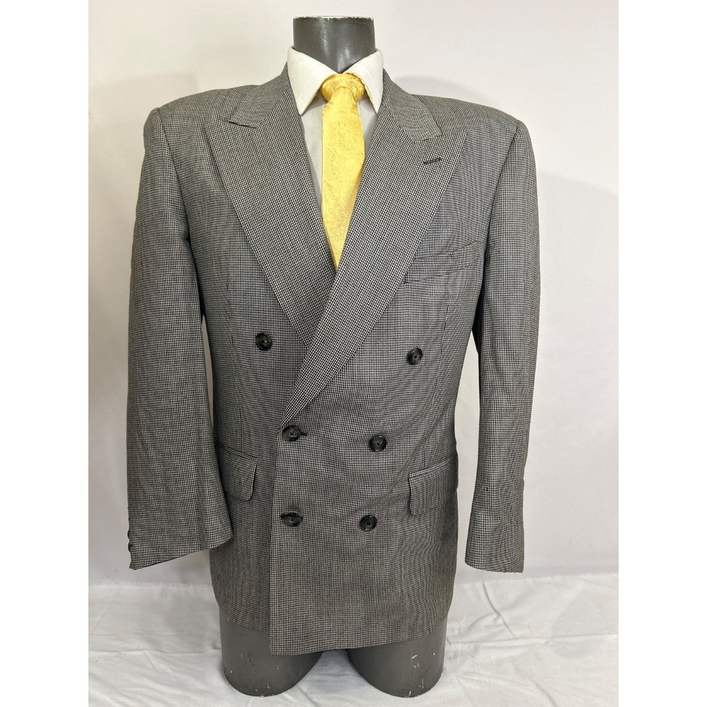 BURBERRYS Black White Houndstooth 6 Button DB Double Closure Wool Sport Coat 42R - Picture 1 of 12